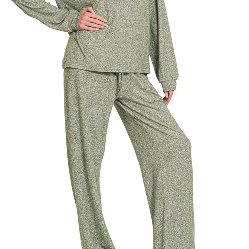 #397 ZENANA SET SOFT MELANGE LONG SLEEVE AND PANTS